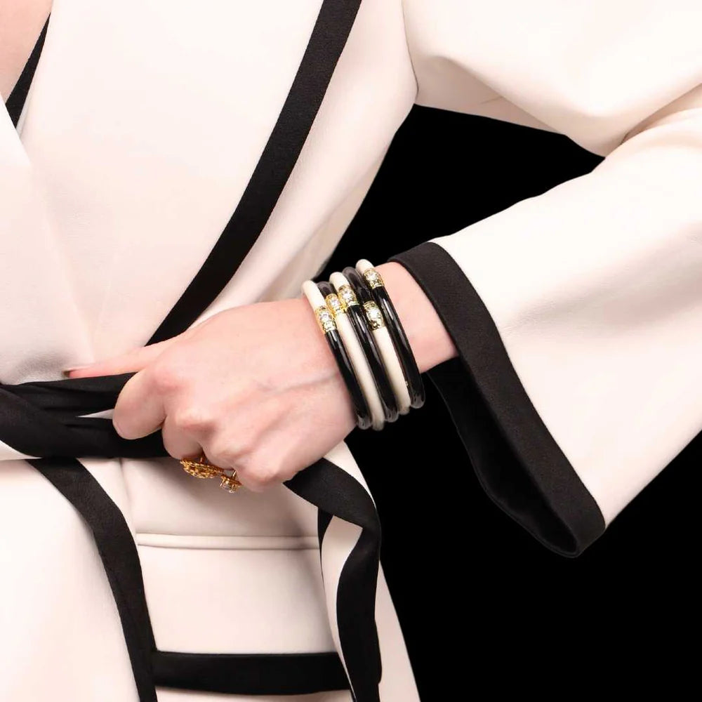 Budha Girl Black/Ivory Yin Yang All Weather Bangles - Medium