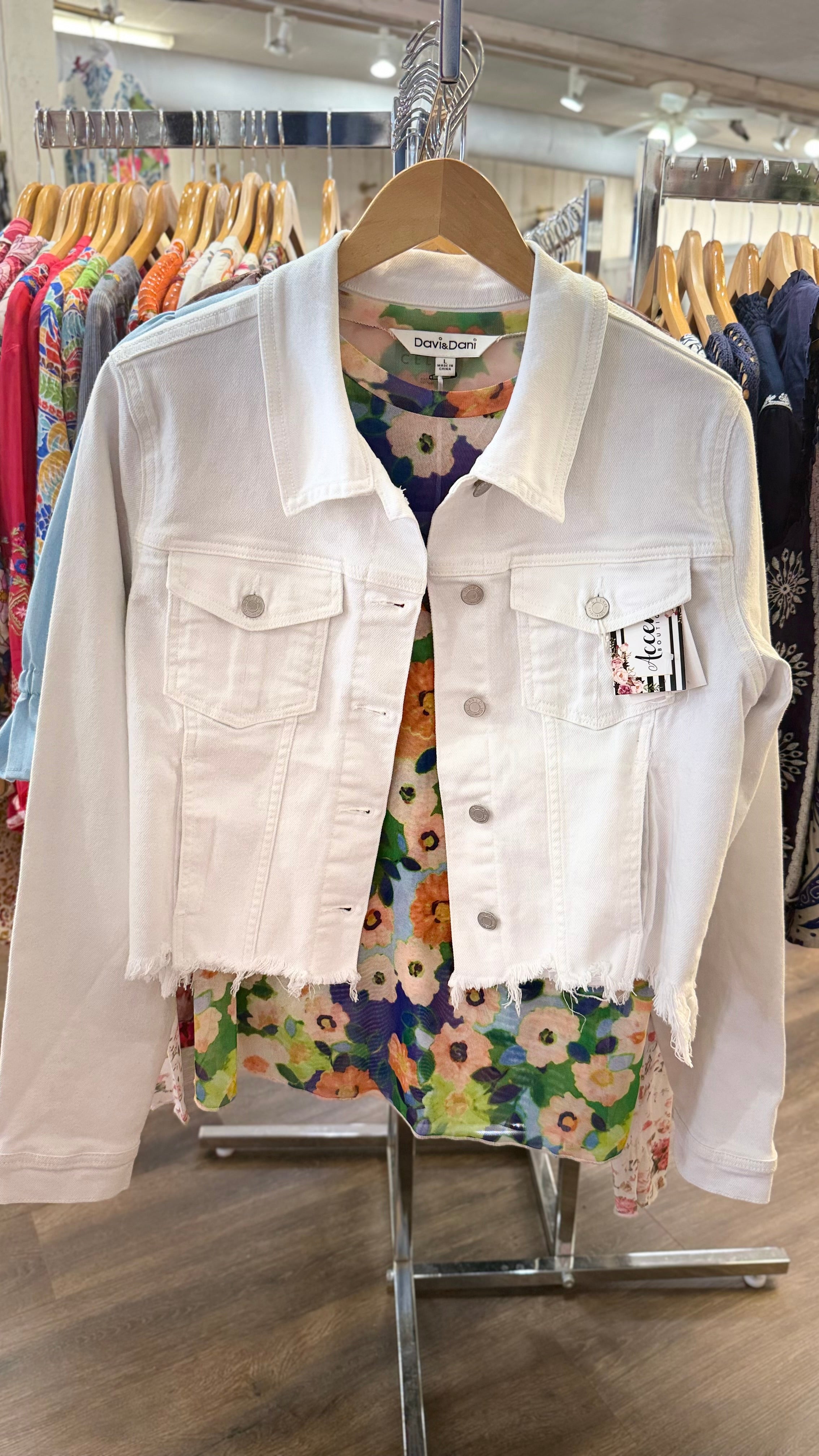 Cello Uneven White Frayed Fitted Jacket