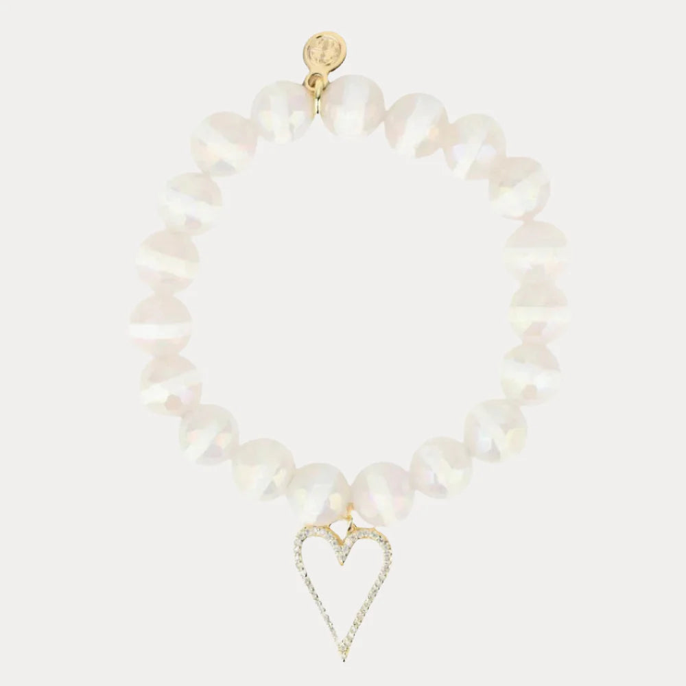 White Capiz Heart Bead Bracelet