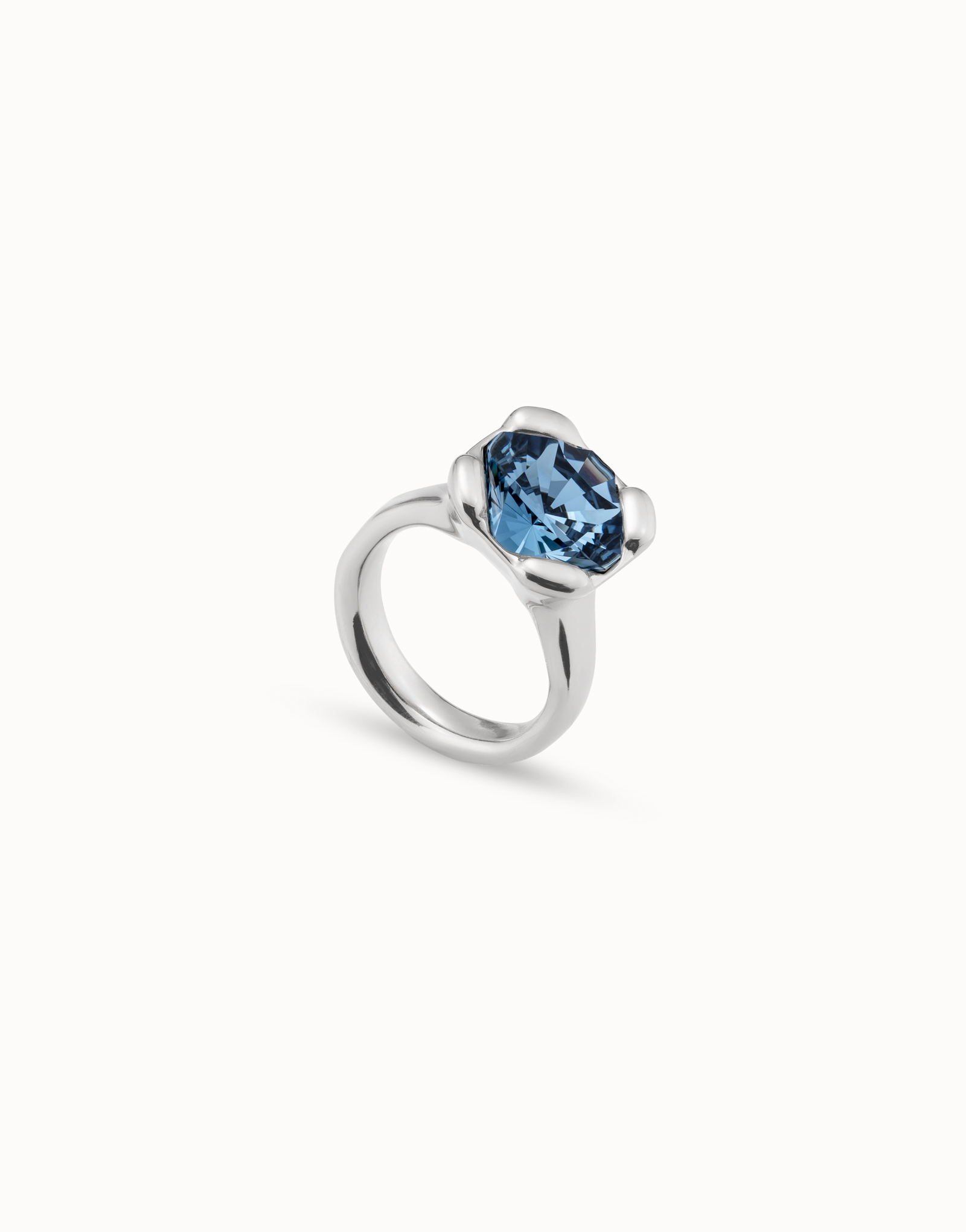 Uno de 50 Rock N Blue Sterling Silver-Plated Ring with Blue Faceted Crystal, Geometric Shape, Handmade in Spain (1)