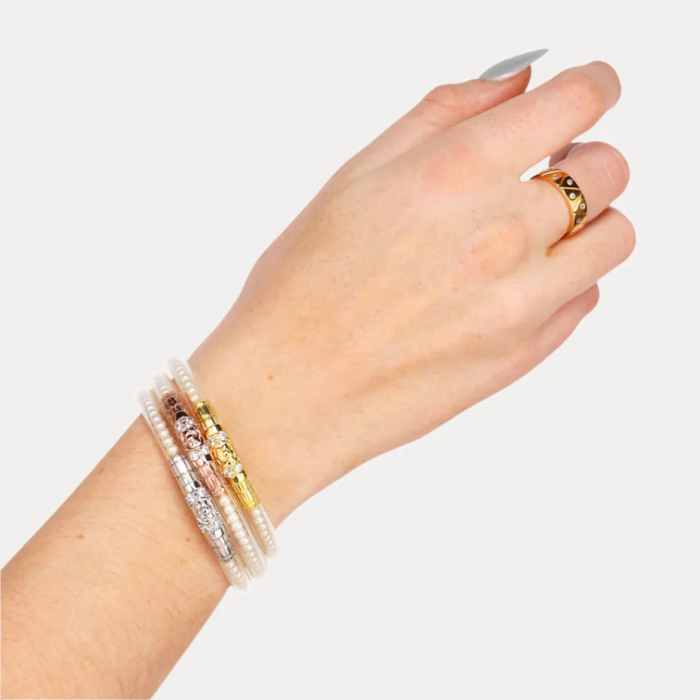 Budha Girl Three Queens All Weather Bangle - White Pearl