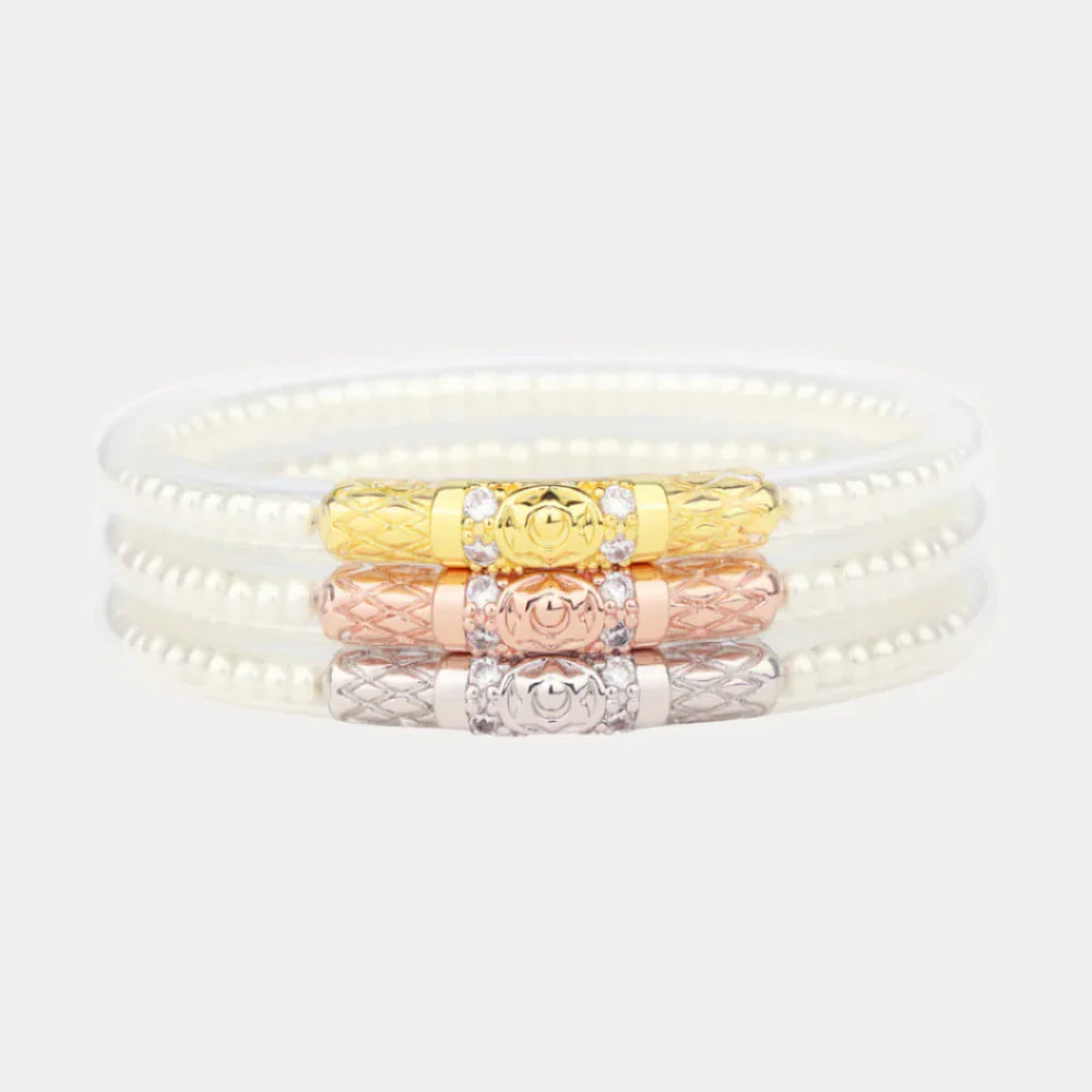 Budha Girl Three Queens All Weather Bangle - White Pearl