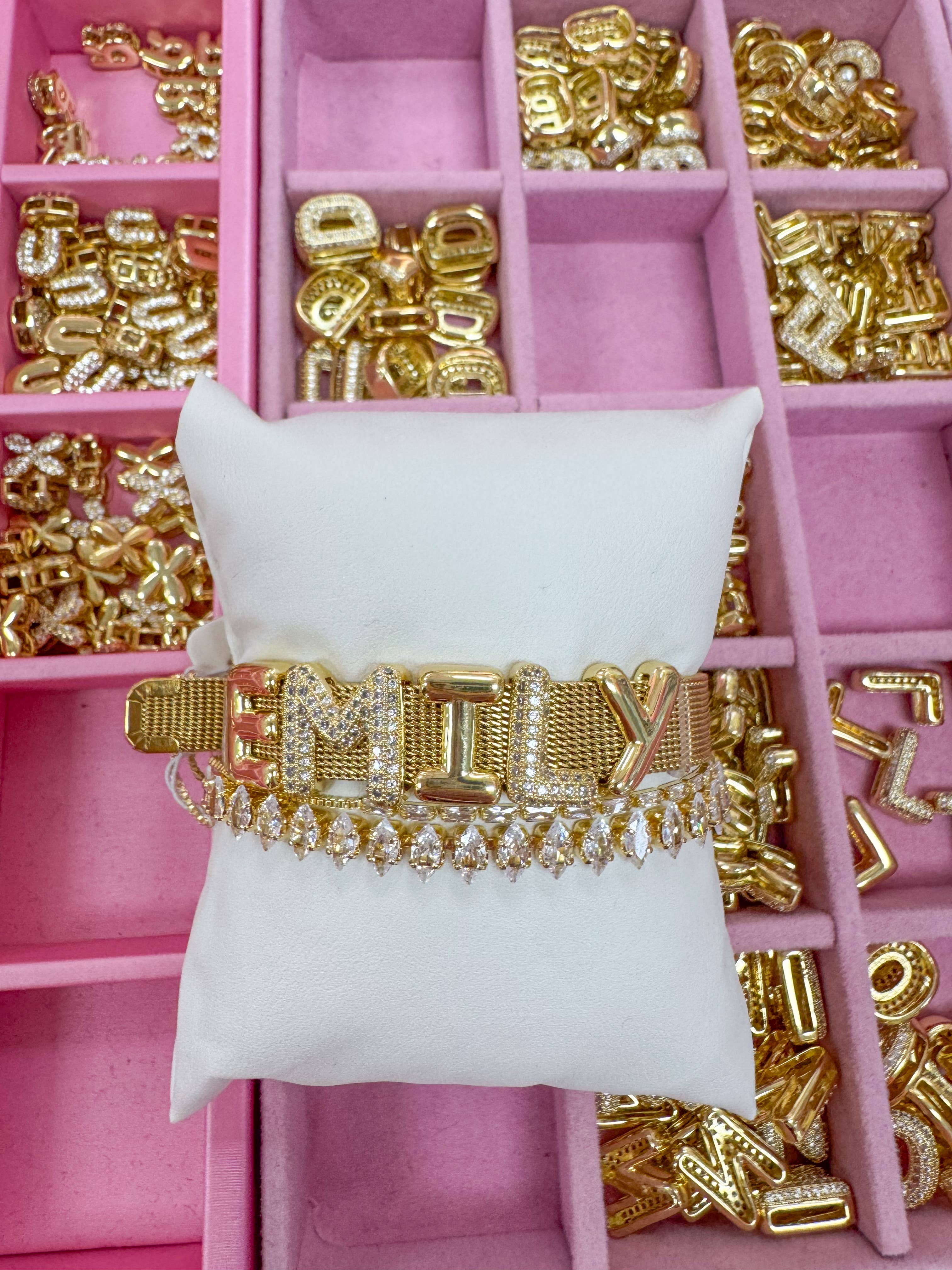 Bubble Initial Custom Word Name Watch Charm Bracelet