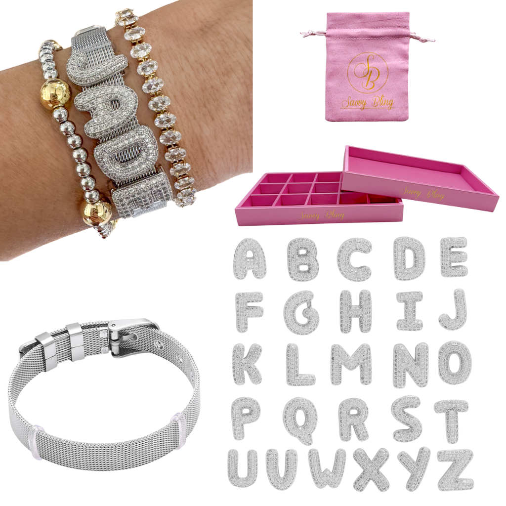Bubble Initial Custom Word Name Watch Charm Bracelet