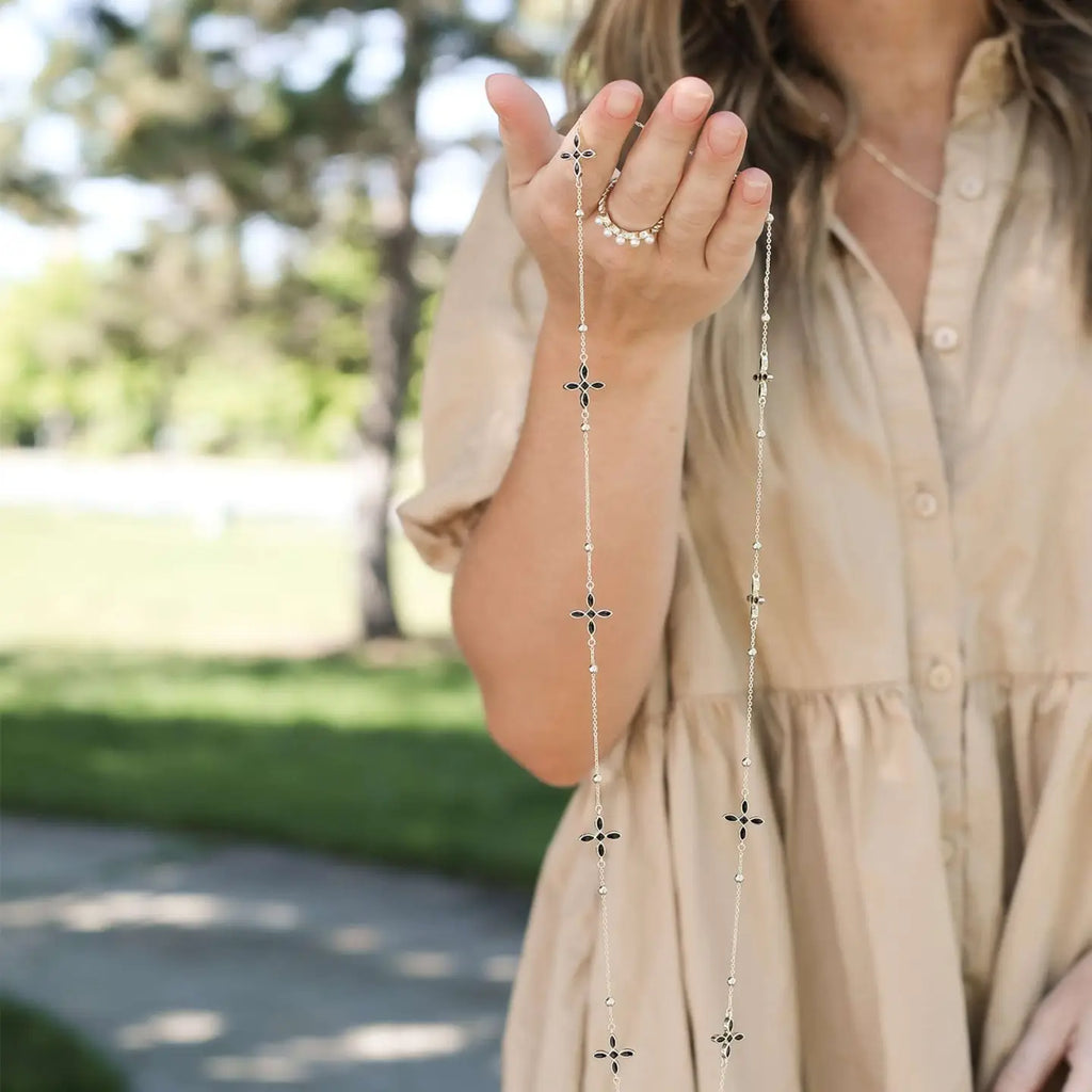 Natalie Wood Enamel Cross Station Necklace - Black