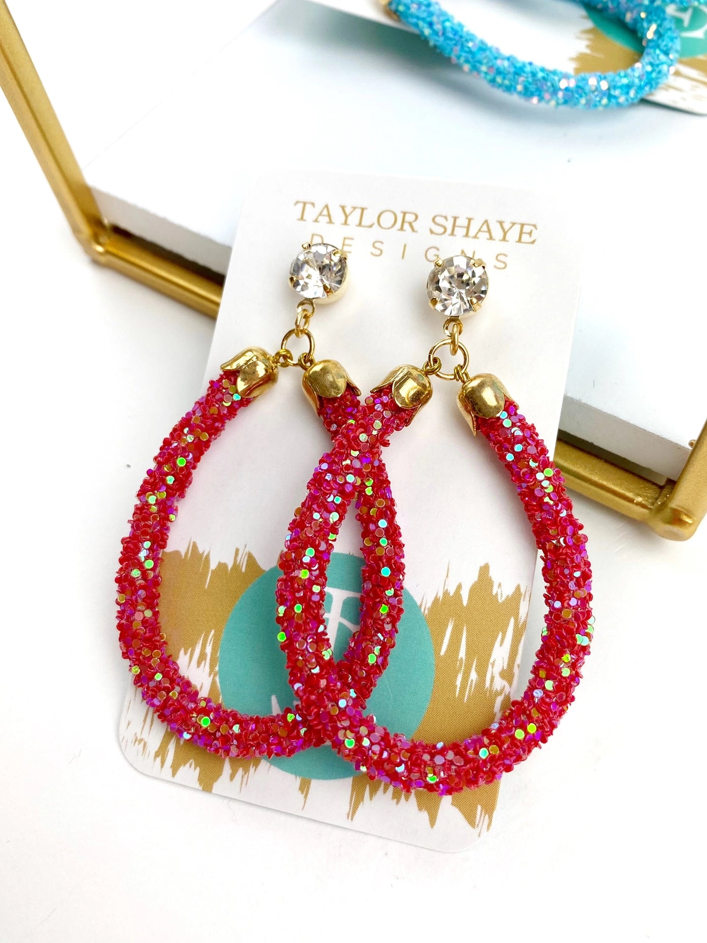 Taylor Shaye Colorful Glitter Teardrops - Hot Pink