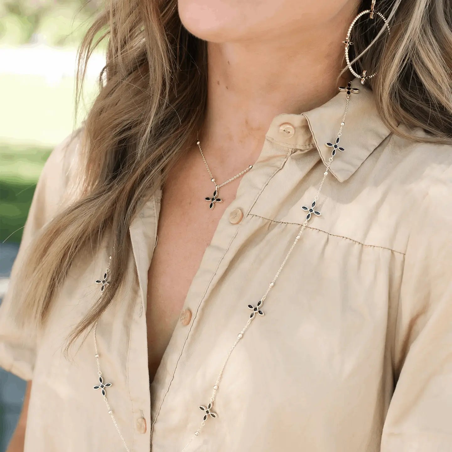 Natalie Wood Enamel Cross Station Necklace - Black