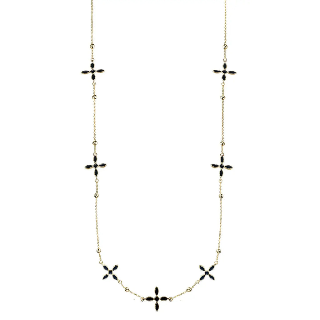 Natalie Wood Enamel Cross Station Necklace - Black