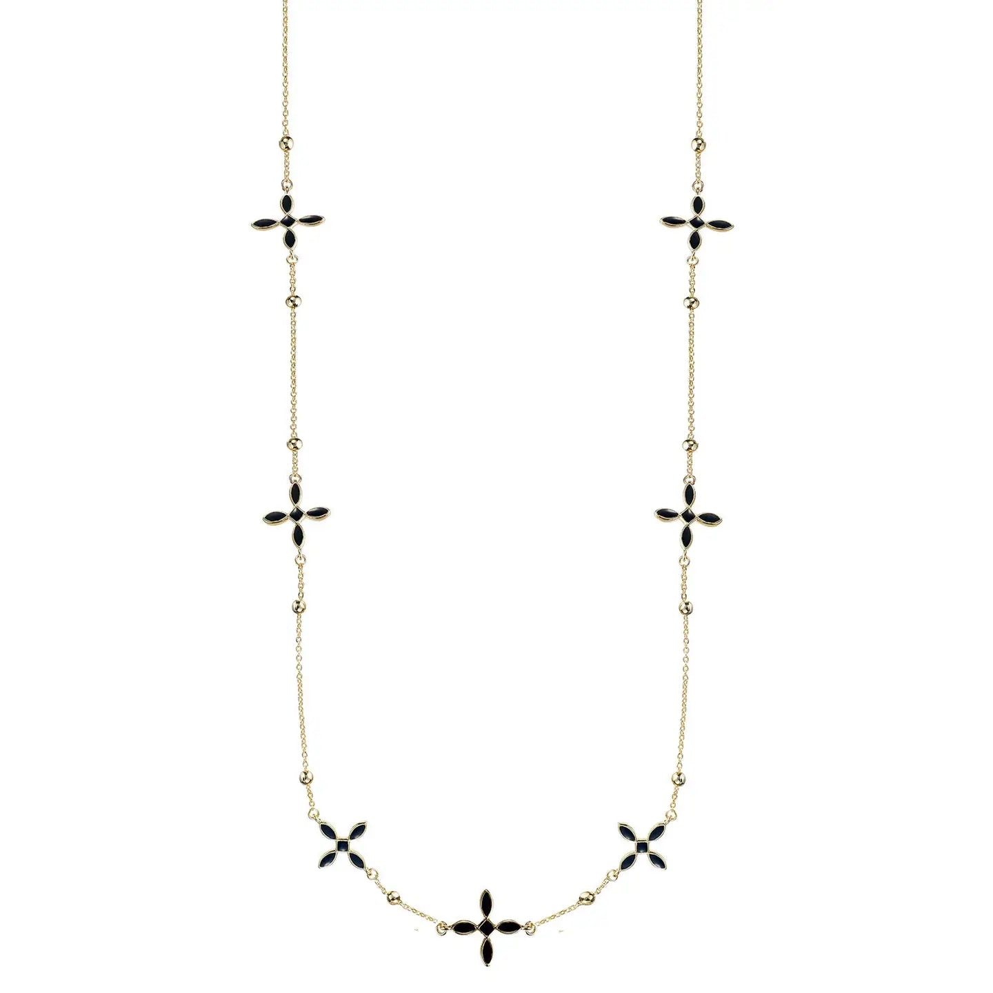 Natalie Wood Enamel Cross Station Necklace - Black