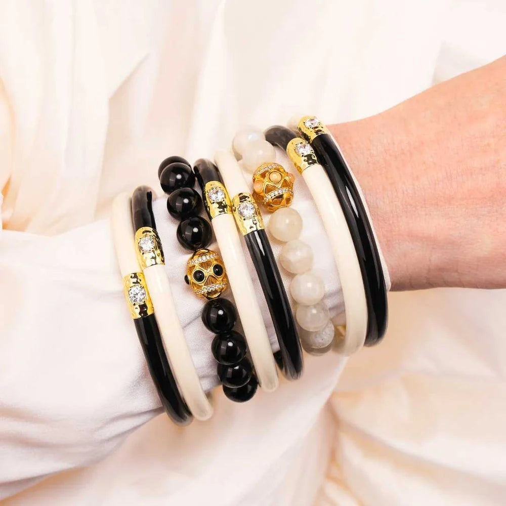 Budha Girl Black/Ivory Yin Yang All Weather Bangles - Medium