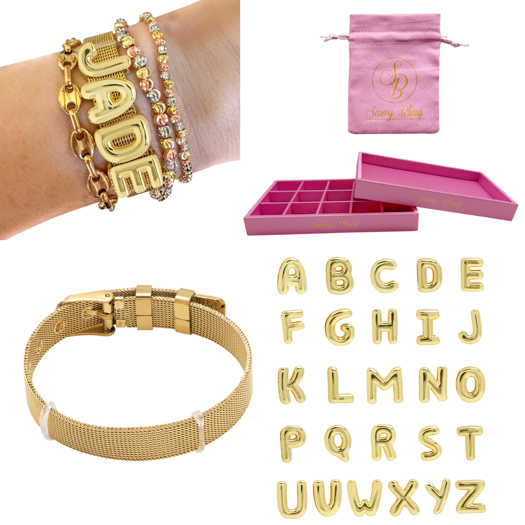 Bubble Initial Custom Word Name Watch Charm Bracelet