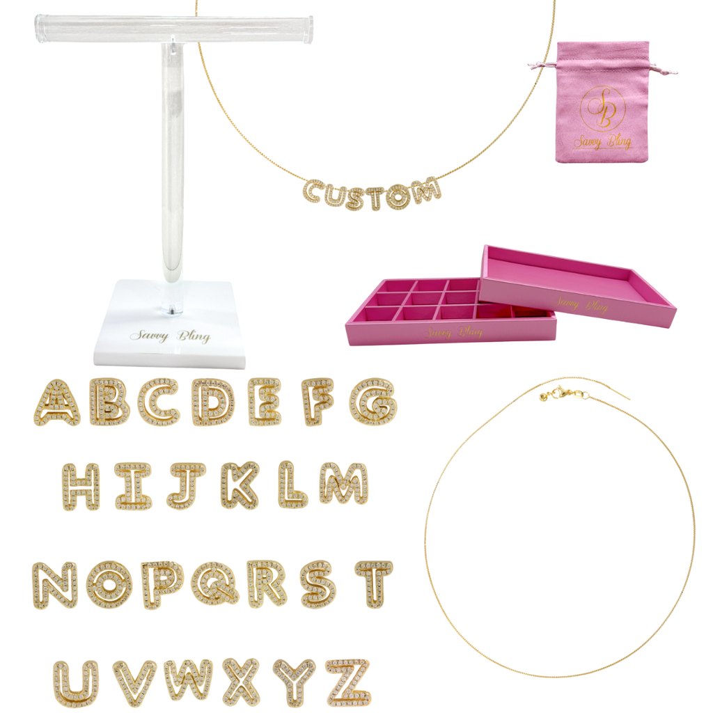 Cut Out CZ Initial Custom Word Name Necklaces