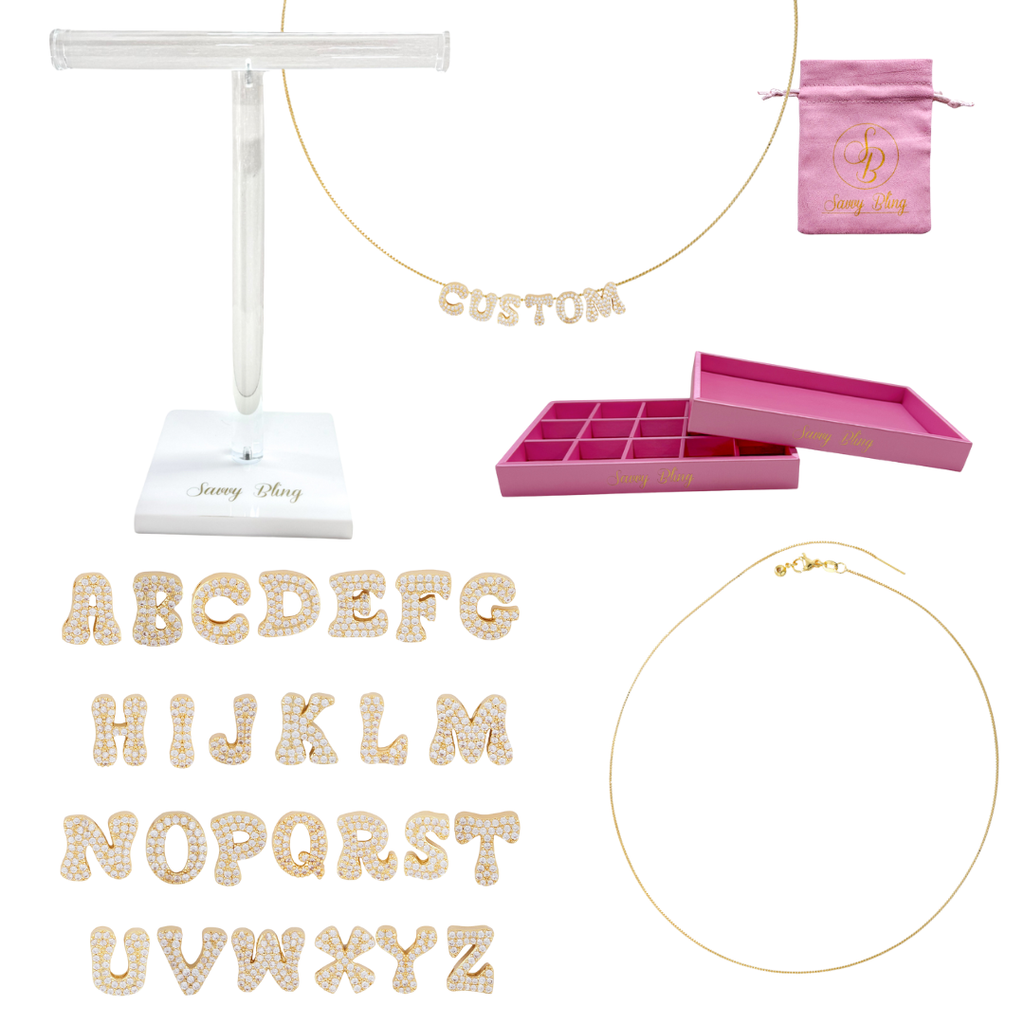 Cosmic Scroll CZ Initial Custom Word Name Necklaces