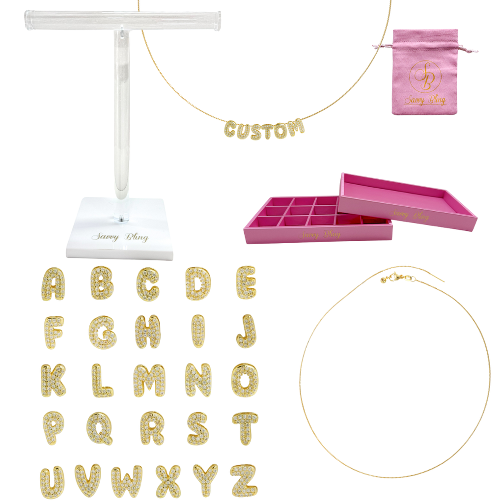 Cz Mini Bubble Initial Custom Word Name Necklaces