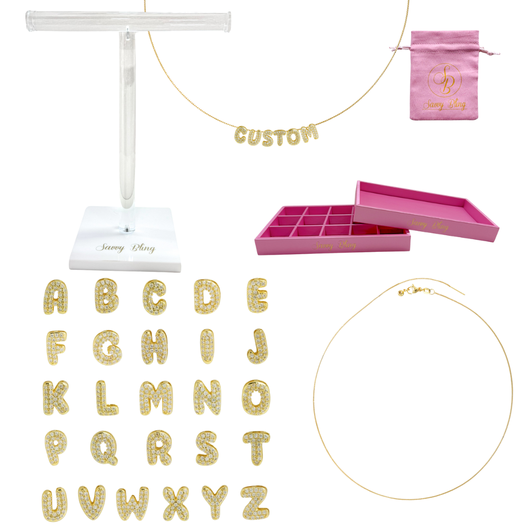 Cz Mini Bubble Initial Custom Word Name Necklaces