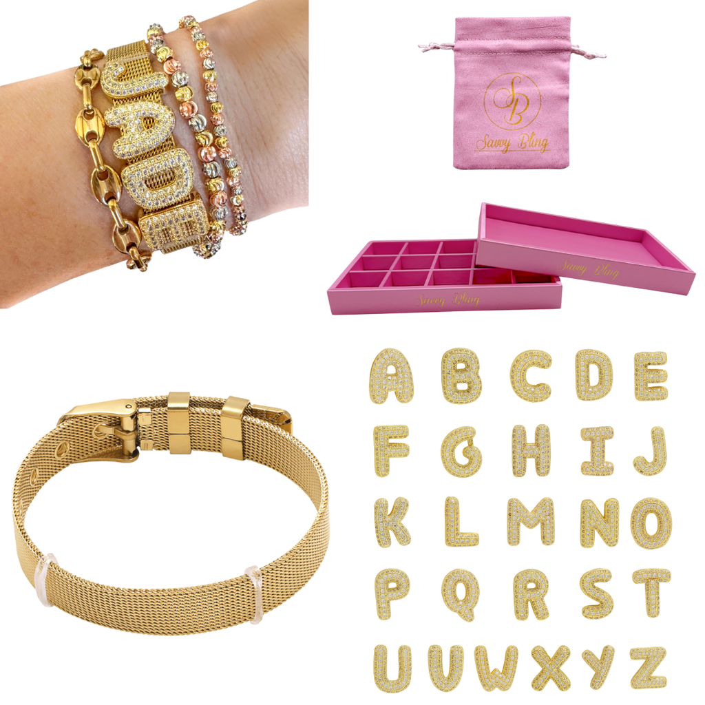 Bubble Initial Custom Word Name Watch Charm Bracelet