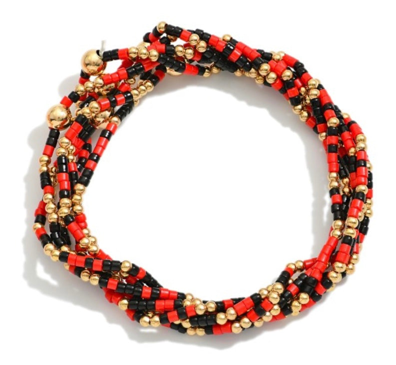Red & Black Beaded Bracelet Stack