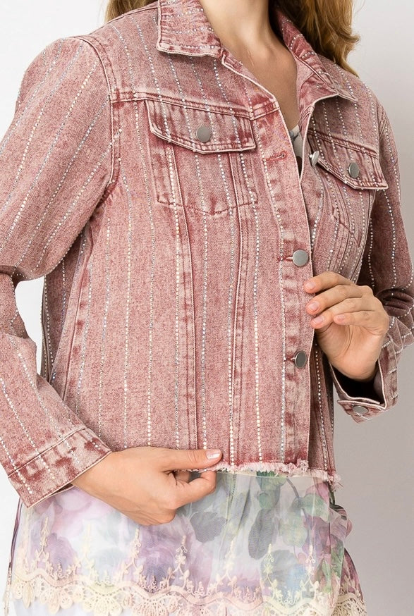Rhinestone Denim Jacket - Raspberry