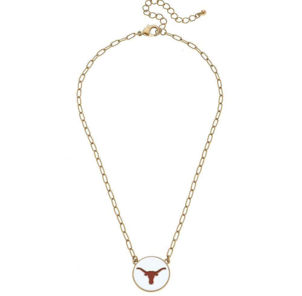 Canvas Disc Longhorns Necklace