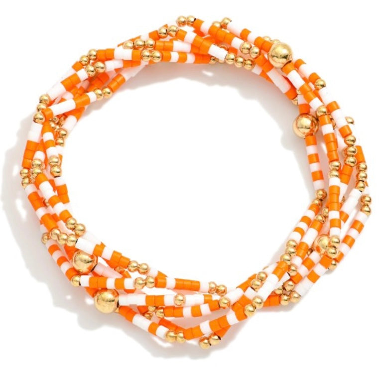 Orange & White Beaded Bracelet Stack